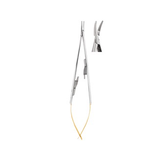 Needle Holder Castroviejo Curved wire 5-0, 6-0, 7-0 14.5cm (TC) Gold