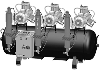 Cattani AC900 Triple 3 Cylinder Compressor - 714 Nl/min. For 12 dental chairs.