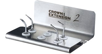 ACTEON CROWN EXTENSION II KIT - CE1 II, CE2 II, CE3 II, BS6 II tips, an autoclavable metal support, an autoclavable universal wrench