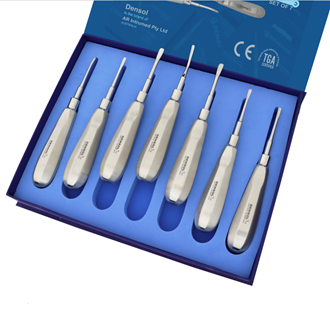 Densol Deluxe TITANIUM GOLD PLATED Luxating Elevator Set of 7 Fine Blades 